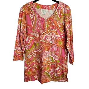 SOFT SURROUNDINGS Paisley Jeweled Embellished Beaded Tunic Top, size M